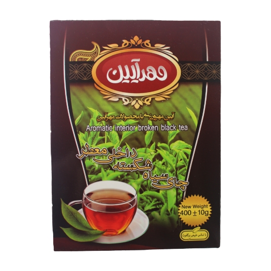 صورة چای 400 گرمی جعبه ای شکسته ممتاز معطر مهرآیین