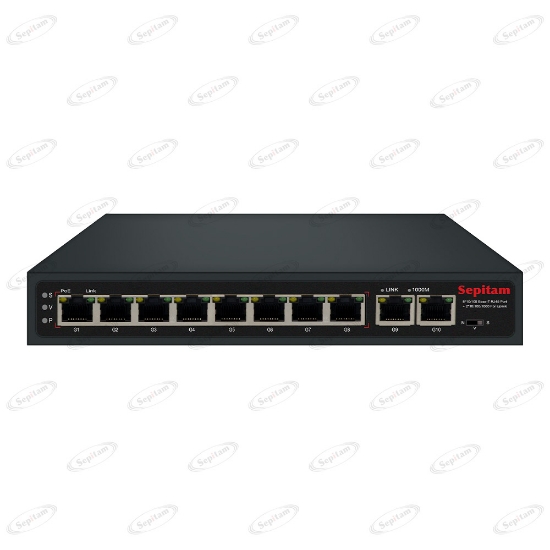 صورة PoE سوئیچ Indoor/Outdoor با 8 پورت 10/100Mbps و 2 پورت آپلینک 1G RJ45 - استاندارد af/at ( مدل: Sepitam-PS208E-DG-at )